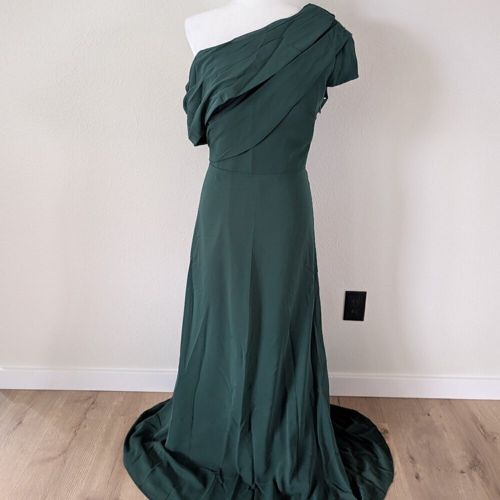 NWT JJ House Off the Shoulder Hunter Green Bridesmaid/Mother of the Bride Dress.